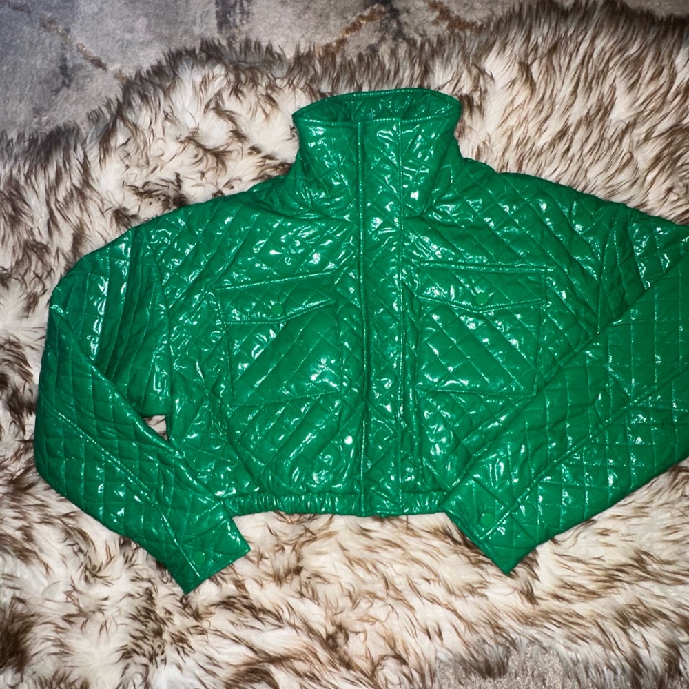 Green Quilted Women's Leather Jacket